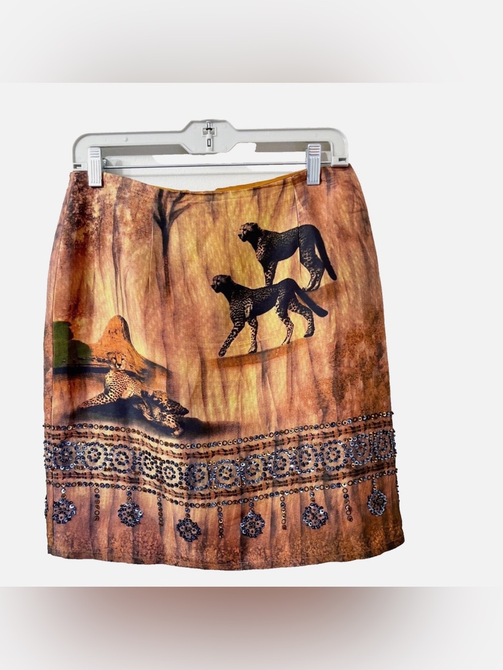 Y2K Silk Club Women's Tan Leopard Print Pencil Skirt - size 6P